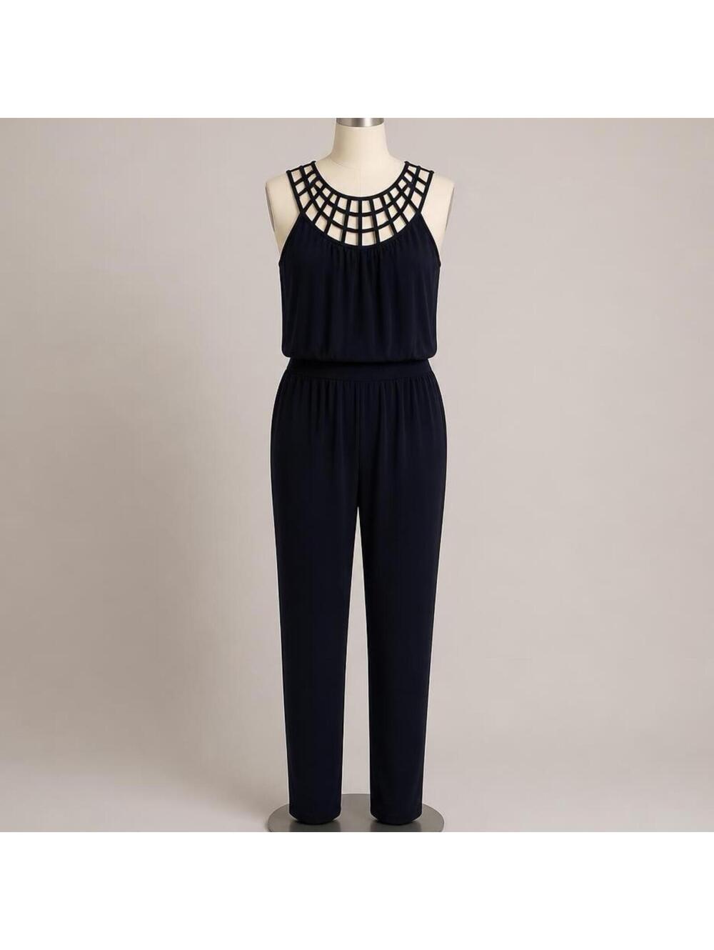 White House Black Market Navy Blue Jumpsuit with Cage Neck Detail Size 10